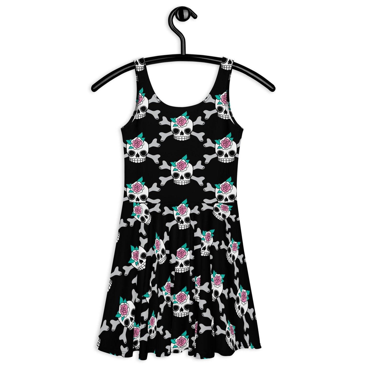 Skater dress - SKULLROSE black - Skulls and roses print