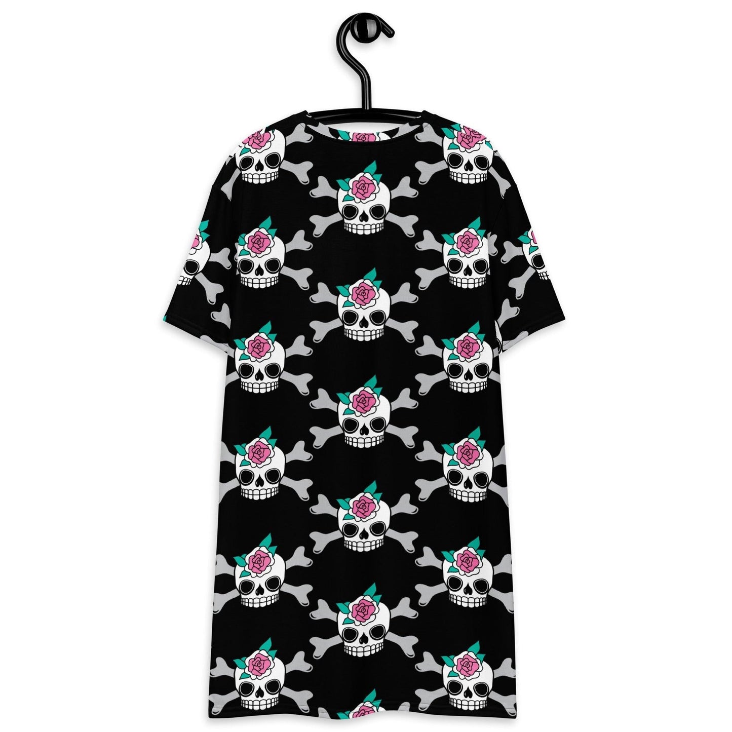 T-shirt dress - SKULLROSE black - Skulls and roses print