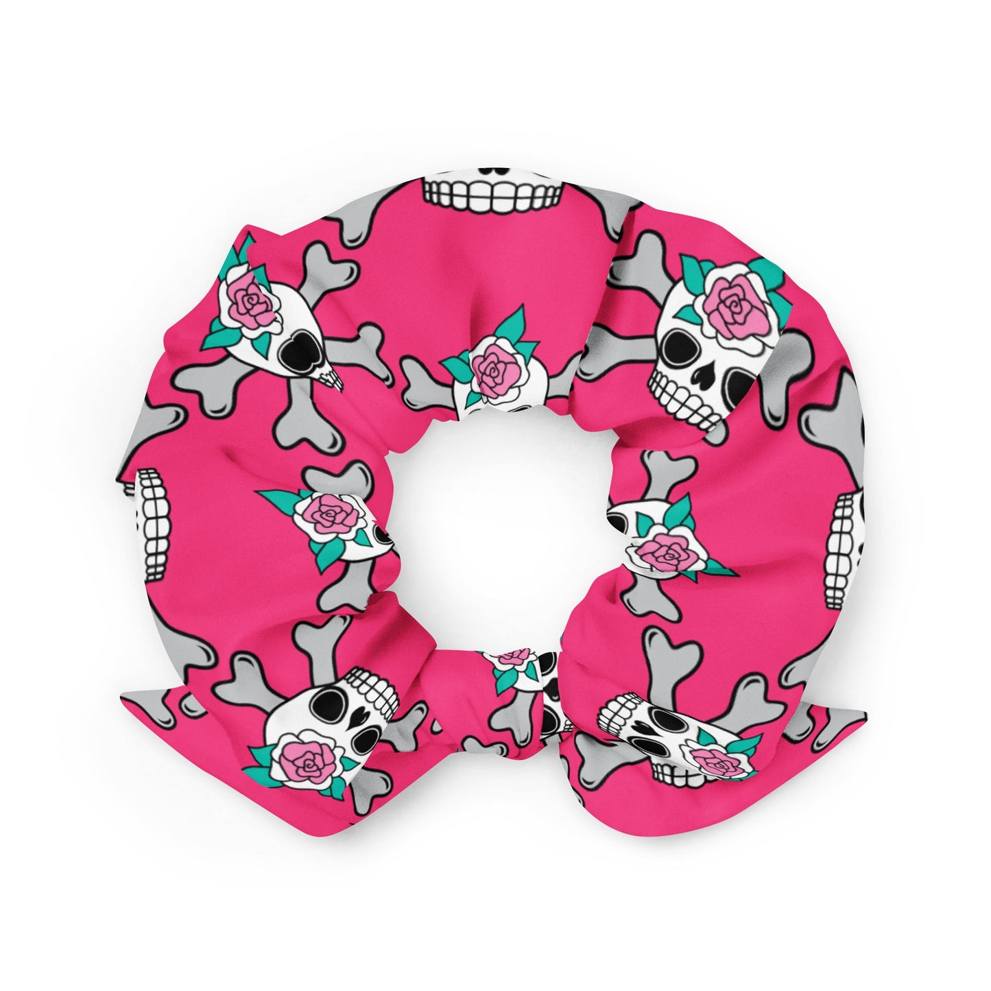 Scrunchie - SKULLROSE pink - Skulls and roses print