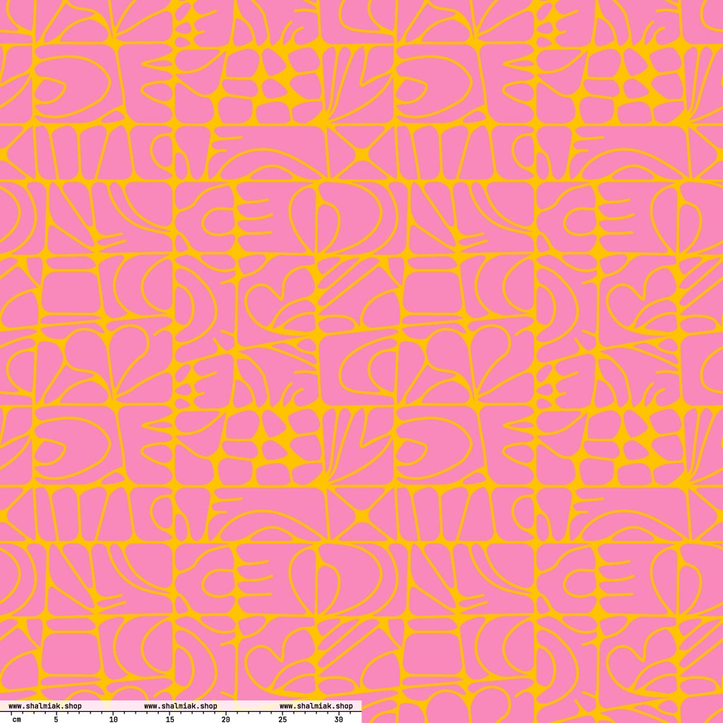 Fabric - STONE SPIRIT pink yellow - Graphic stone shapes print
