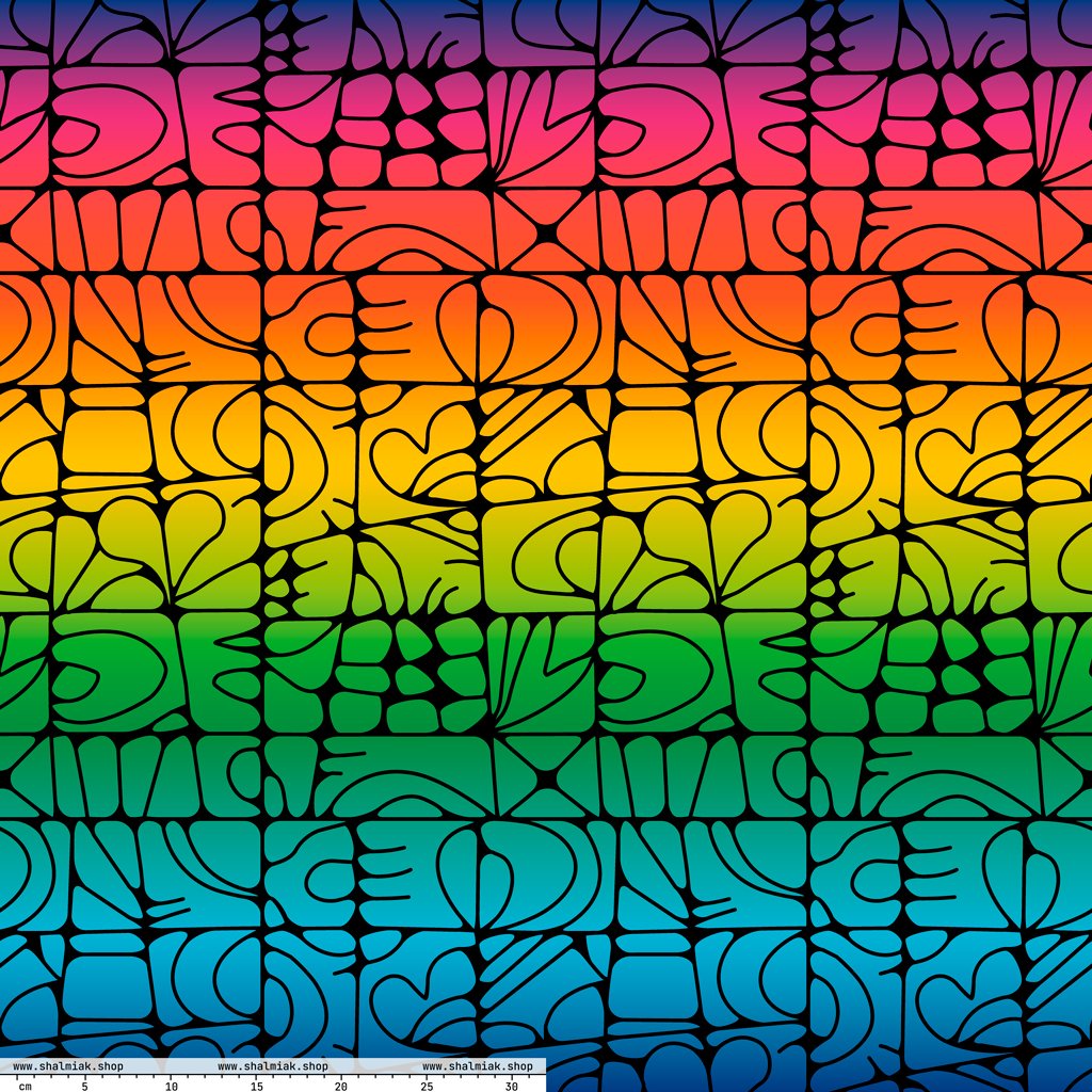 Fabric - STONE SPIRIT rainbow black - Graphic stone shapes print
