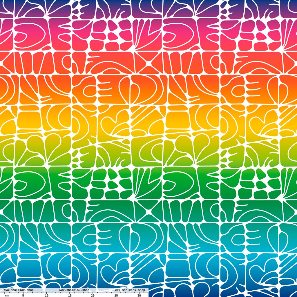 Fabric - STONE SPIRIT rainbow white - Graphic stone shapes print