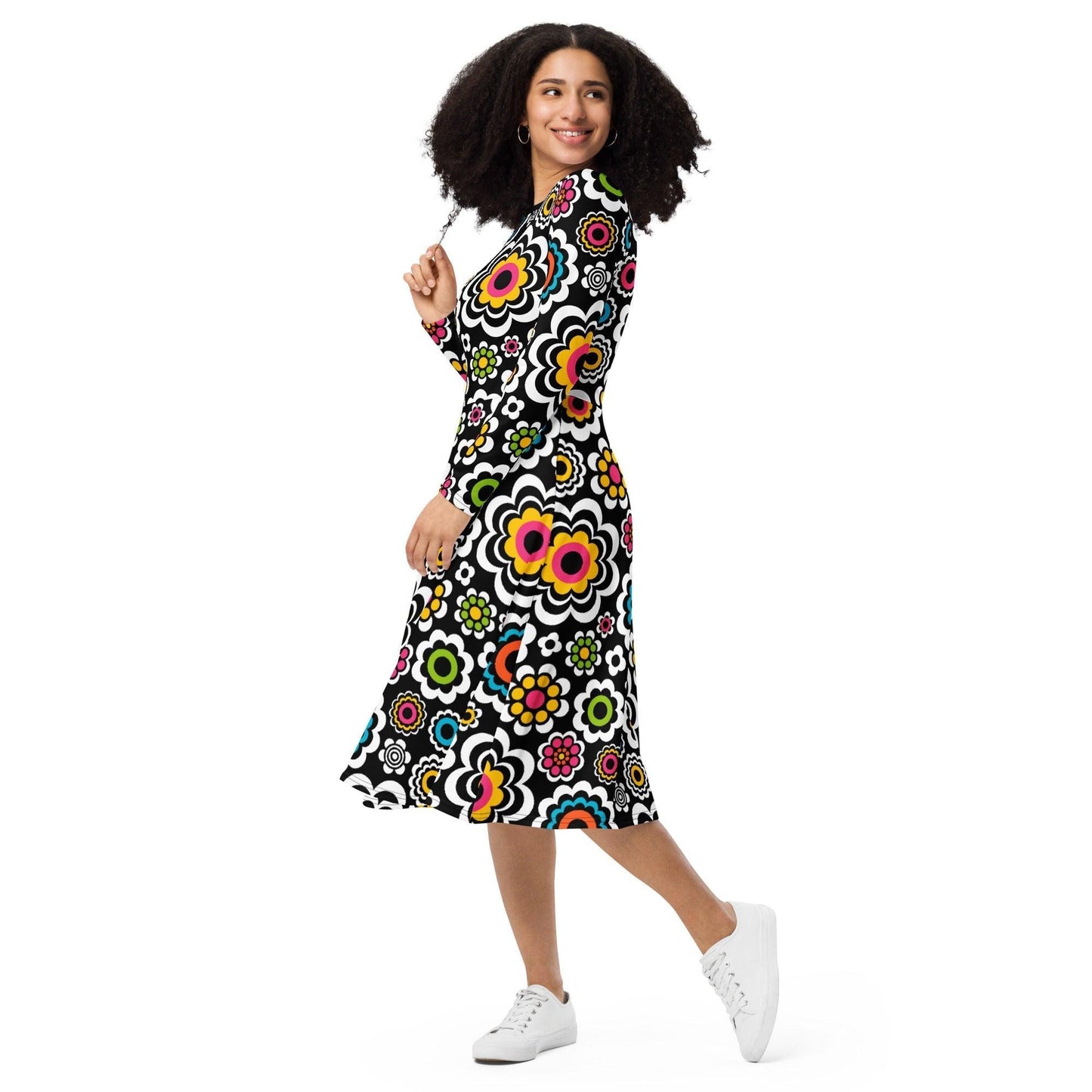 Midi dress - SUGAR BLOOM - Playful candy flowers print