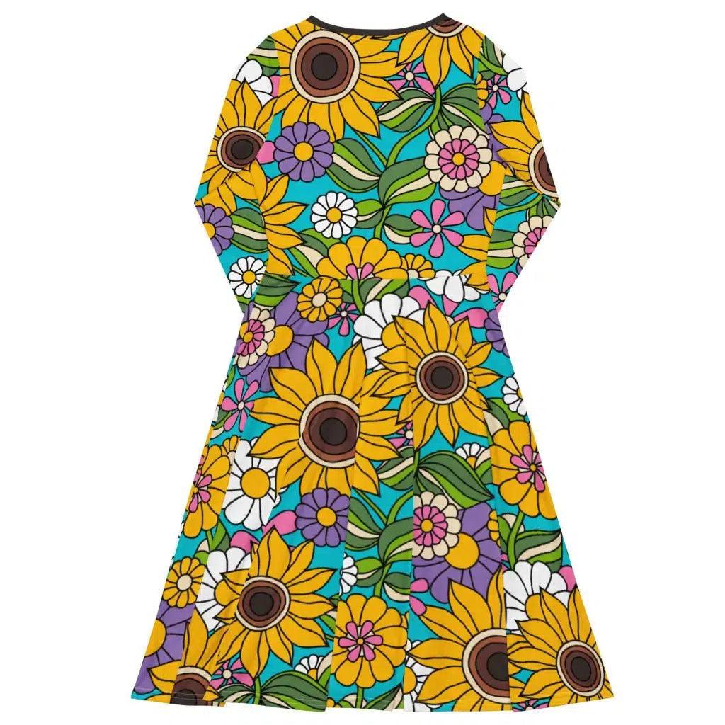 Midi dress - SUNDANCE turquoise - Bold sunflower print