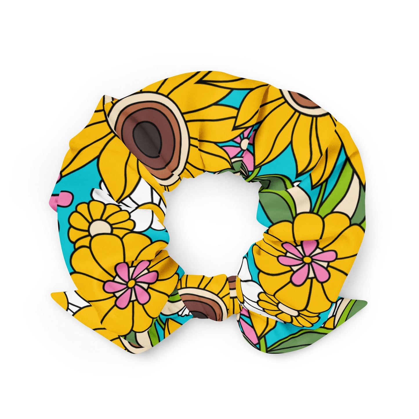 Scrunchie - SUNDANCE turquoise - Bold sunflower print