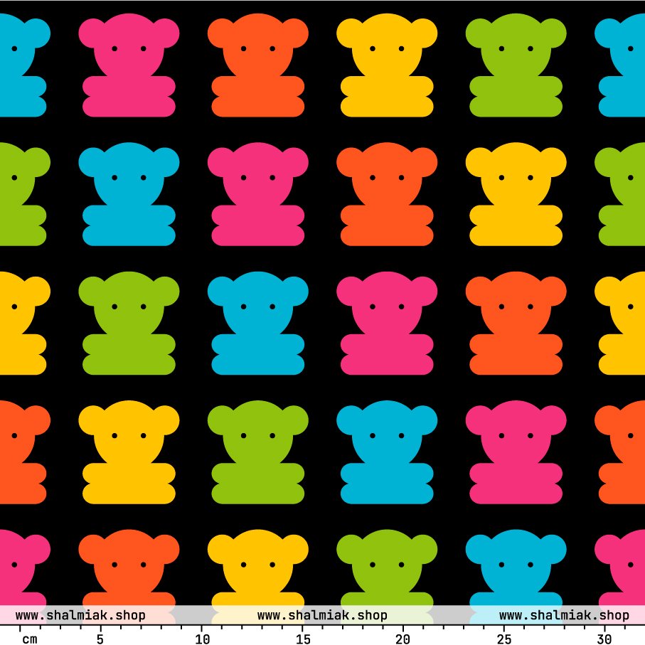 Fabric - SWEET TEDDY happy black - Cute teddy bear print