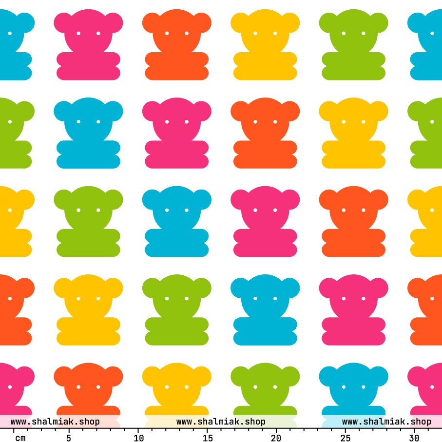 Fabric - SWEET TEDDY happy white - Cute teddy bear print