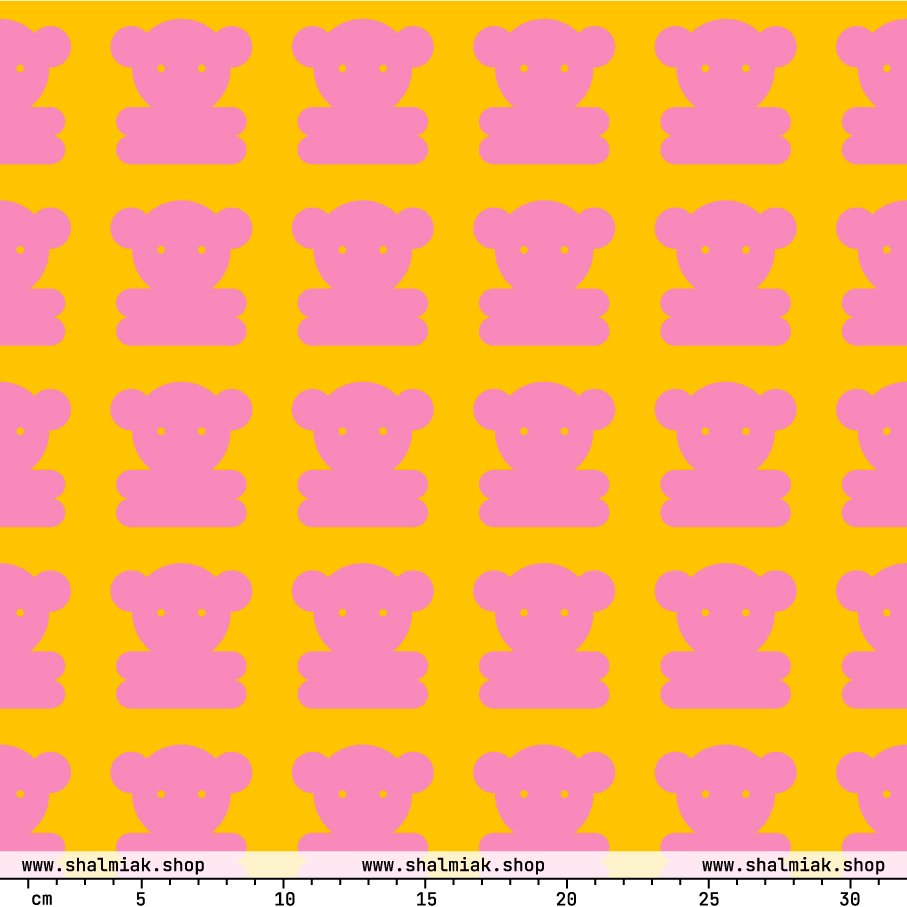 Fabric - SWEET TEDDY pink yellow - Cute teddy bear print