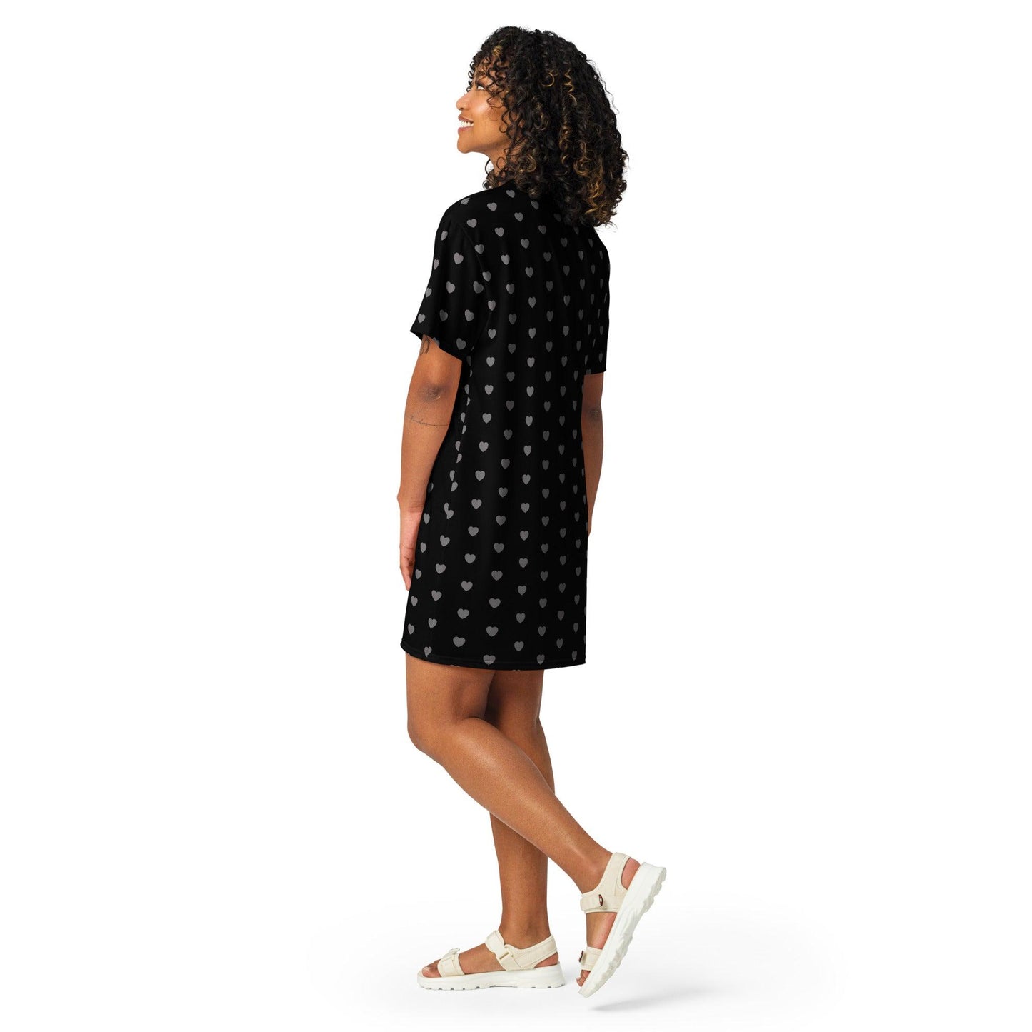 T-shirt dress - SMALL HEARTS grey - Small hearts print