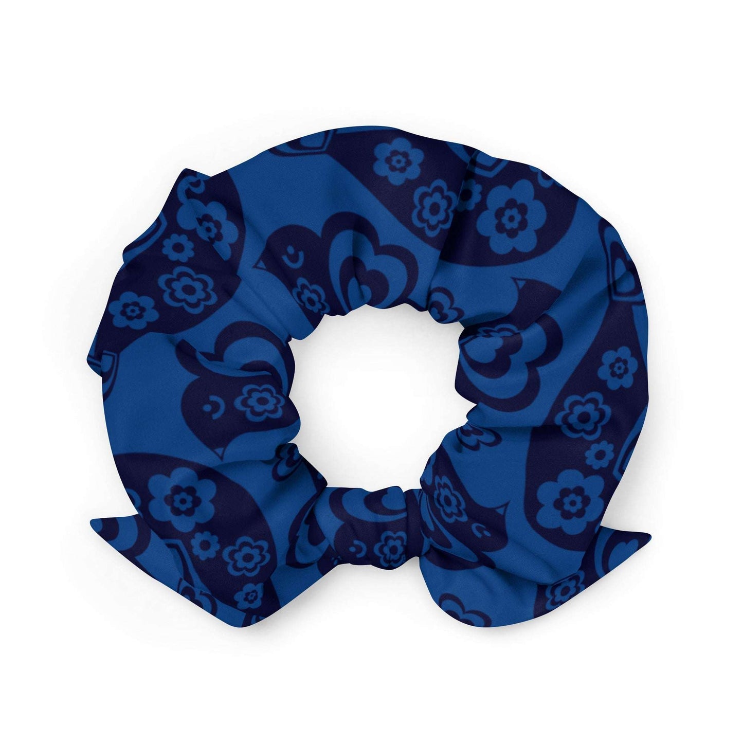 Scrunchie - TWEET LOVE dark blue - Birds and hearts print