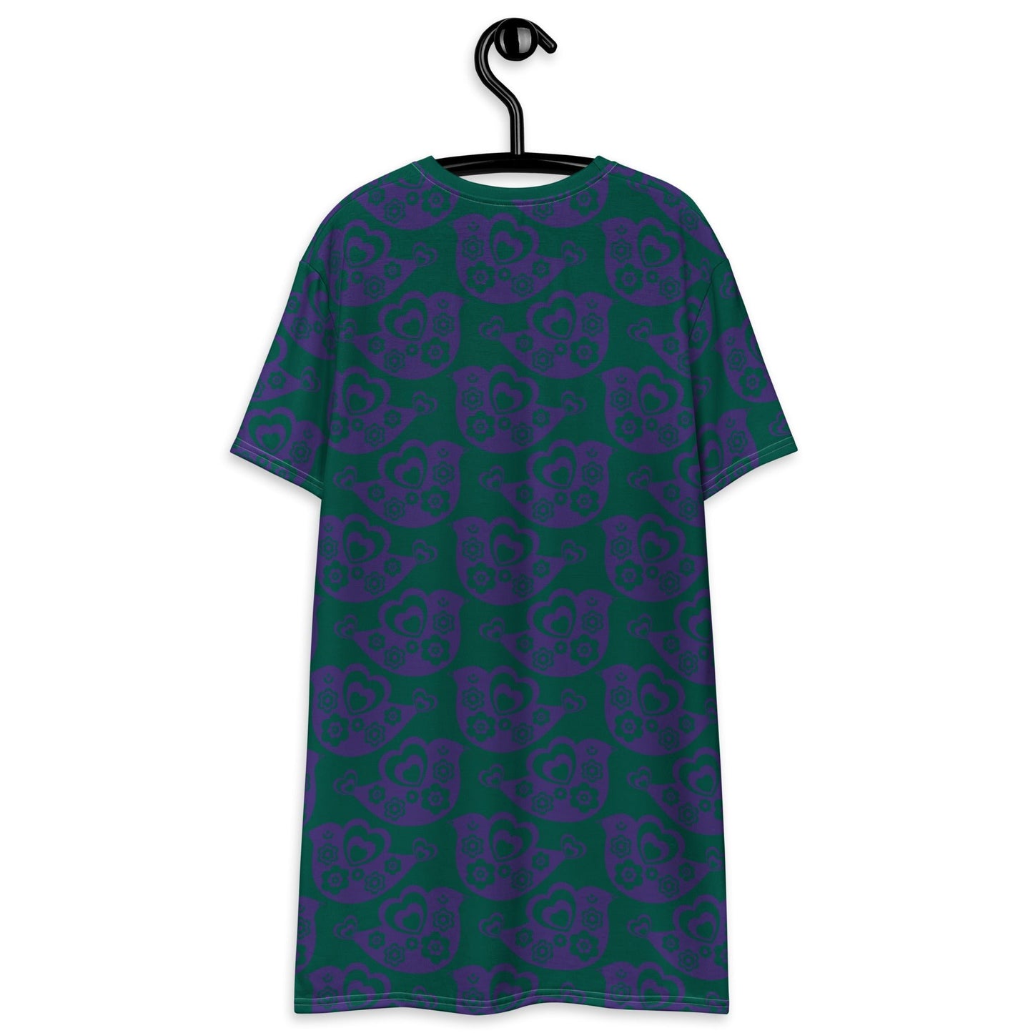 T-shirt dress - TWEET LOVE green purple - Birds and hearts print