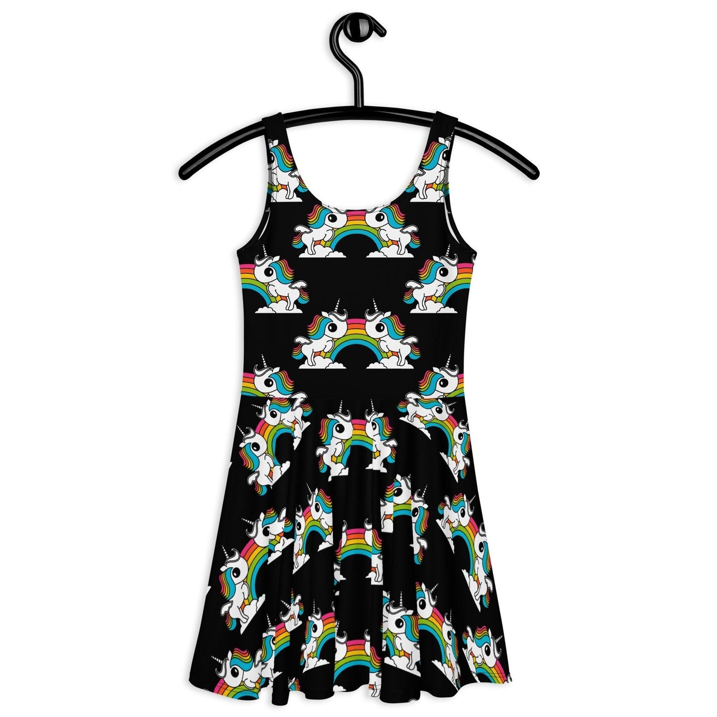 Skater dress - UNIQUE black - Unicorns and rainbows print