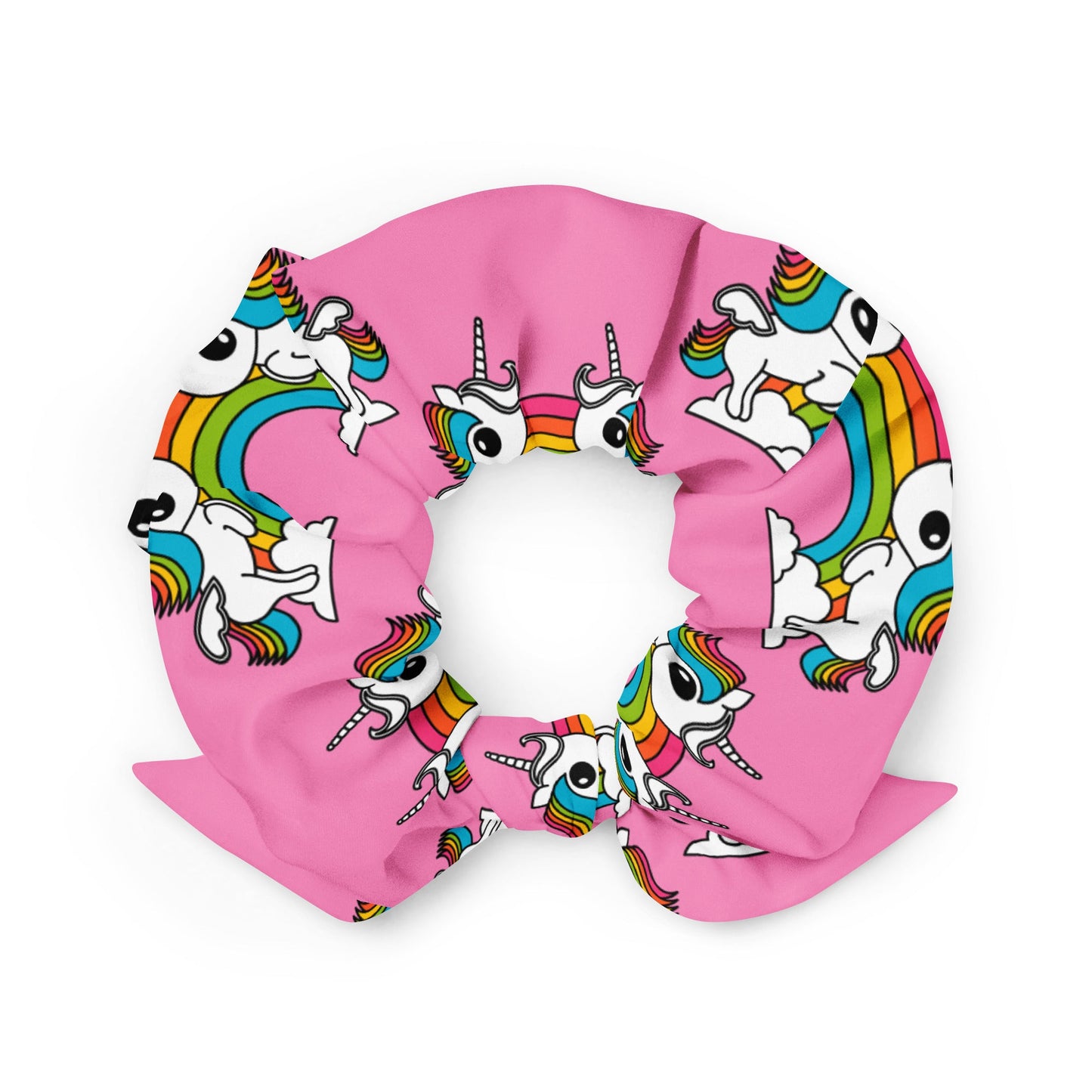 Scrunchie - UNIQUE pink - Unicorns and rainbows print