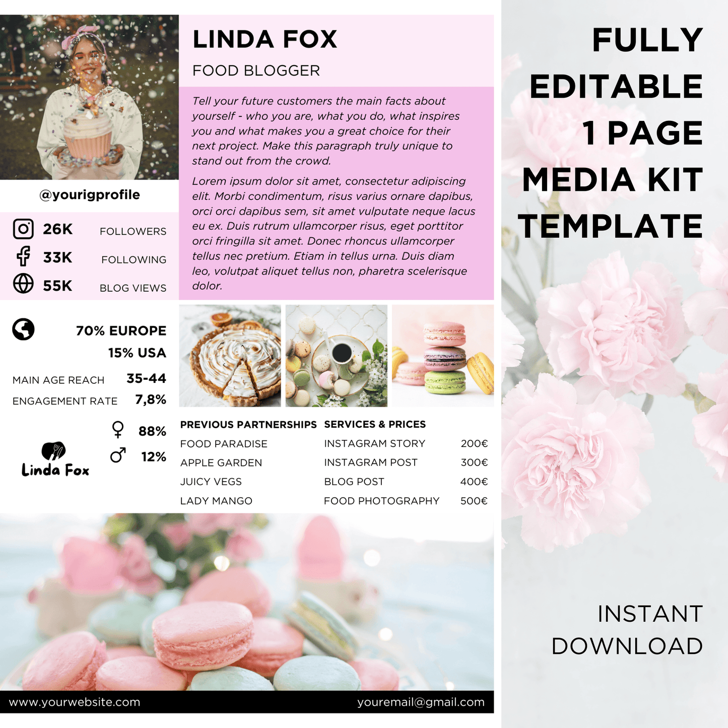 Canva Templates - 1 Page Media Kit (food theme) | SHALMIAK