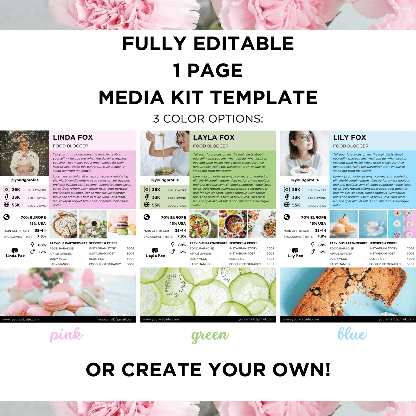 Canva Templates - 1 Page Media Kit (food theme) | SHALMIAK