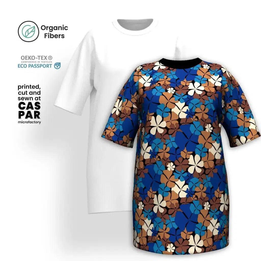 ADELIE blue brown - Organic Cotton T-Shirt Dress | SHALMIAK