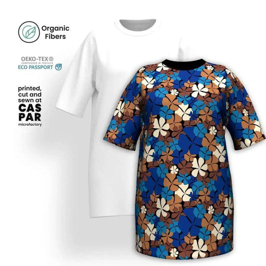 ADELIE blue brown - Organic Cotton T-Shirt Dress | SHALMIAK