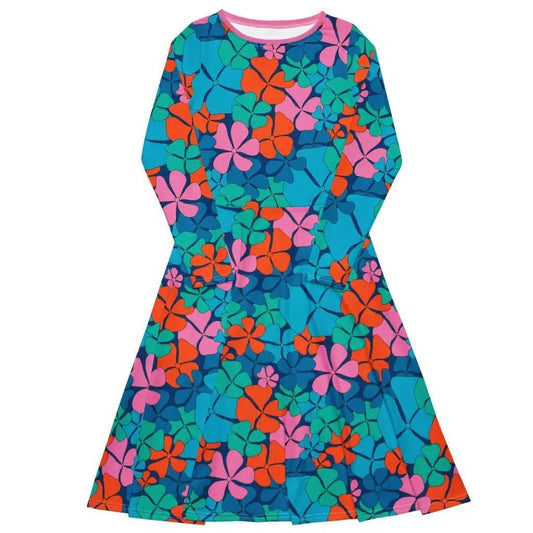 ADELIE orange blue - Midi Dress With Pockets | SHALMIAK