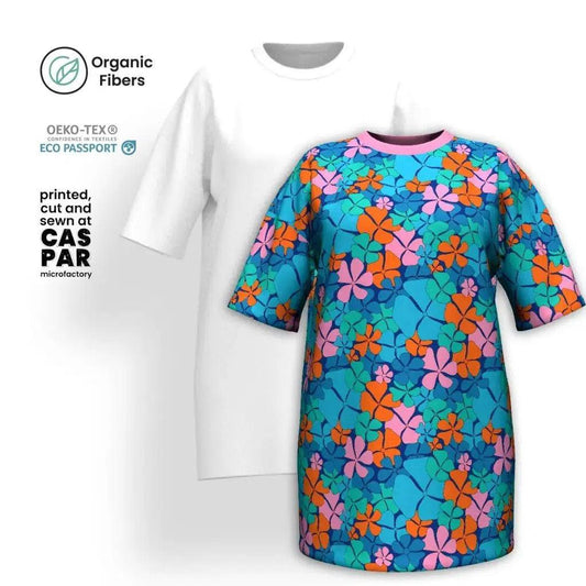 ADELIE orange blue - Organic Cotton T-Shirt Dress | SHALMIAK