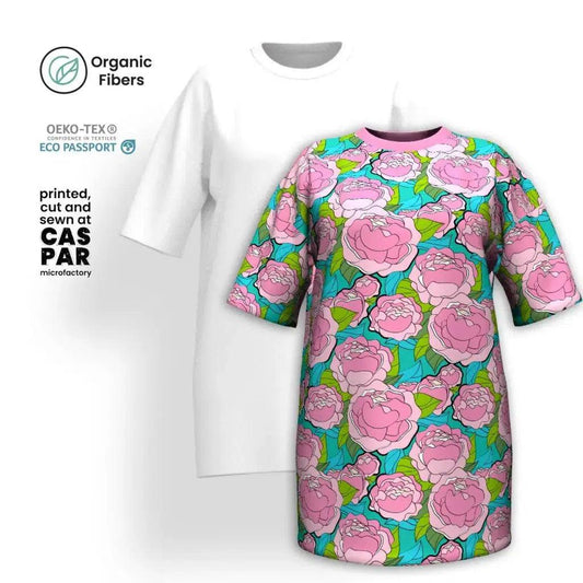 BE MY ONLY pink turquoise - Organic Cotton T-Shirt Dress | SHALMIAK