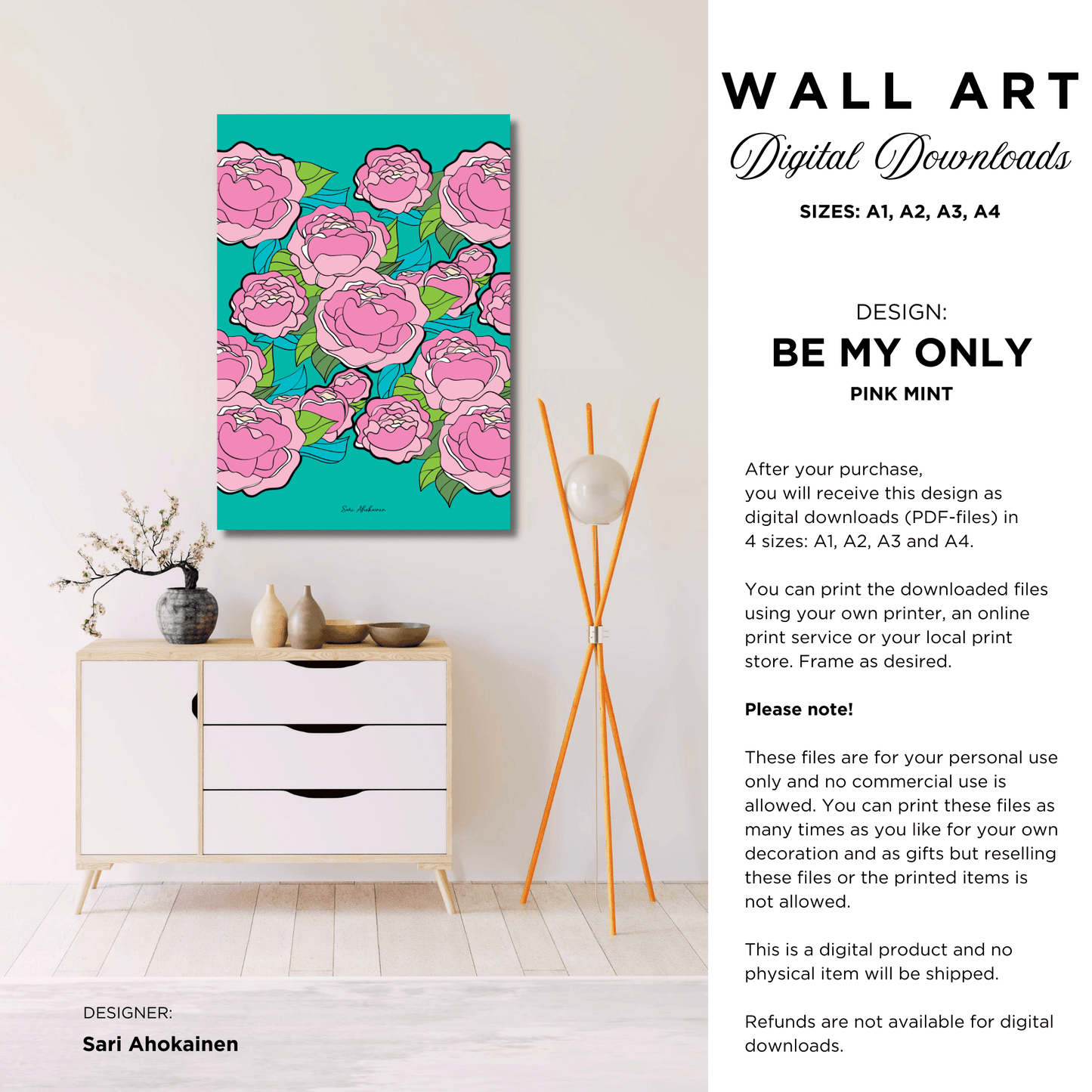 DIGITAL WALL ART - BE MY ONLY pink mint | SHALMIAK