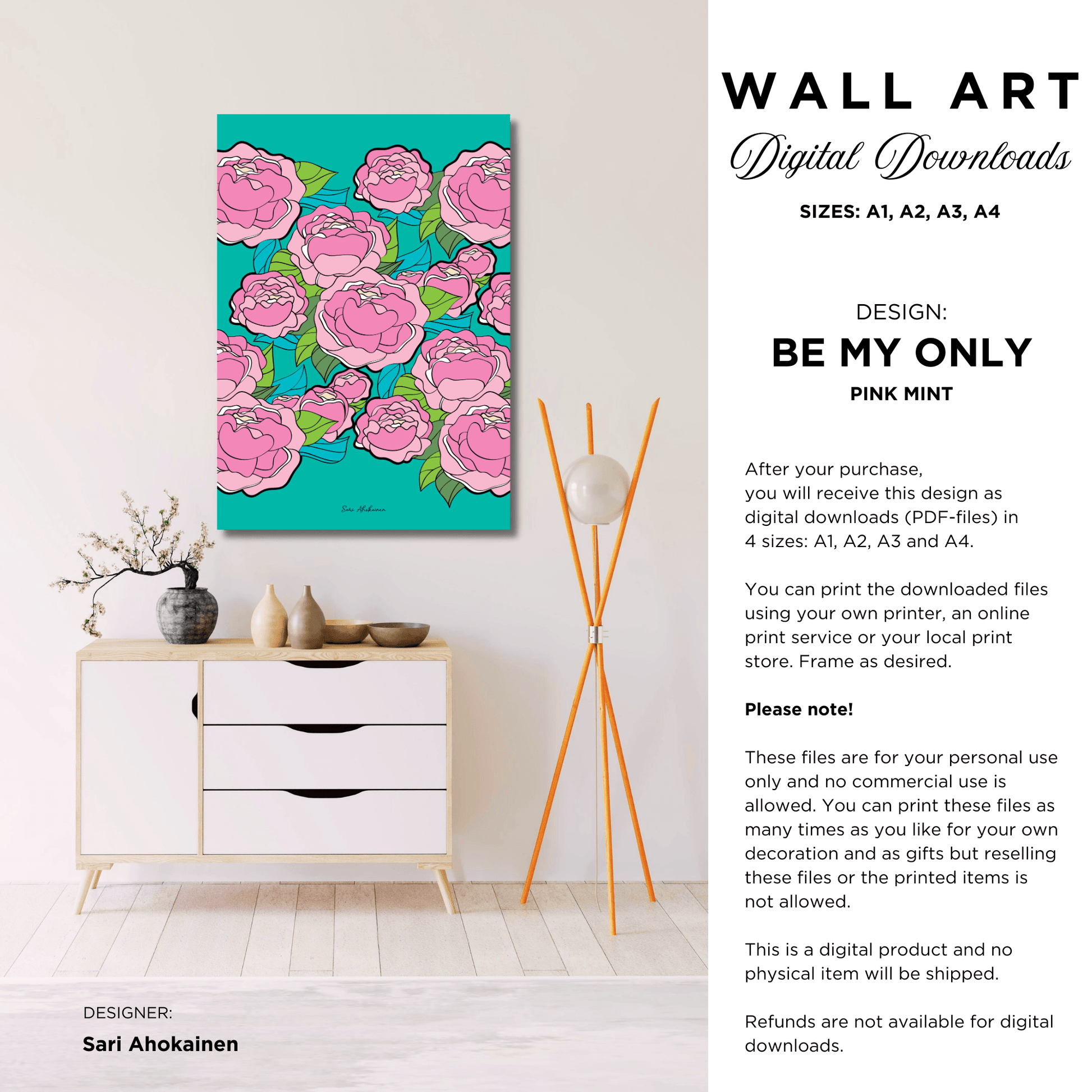 DIGITAL WALL ART - BE MY ONLY pink mint | SHALMIAK