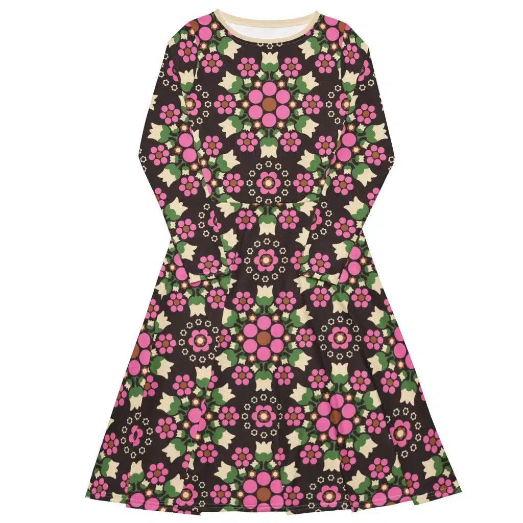 BERRY DANCE pink brown - Midi Dress With Pockets | SHALMIAK