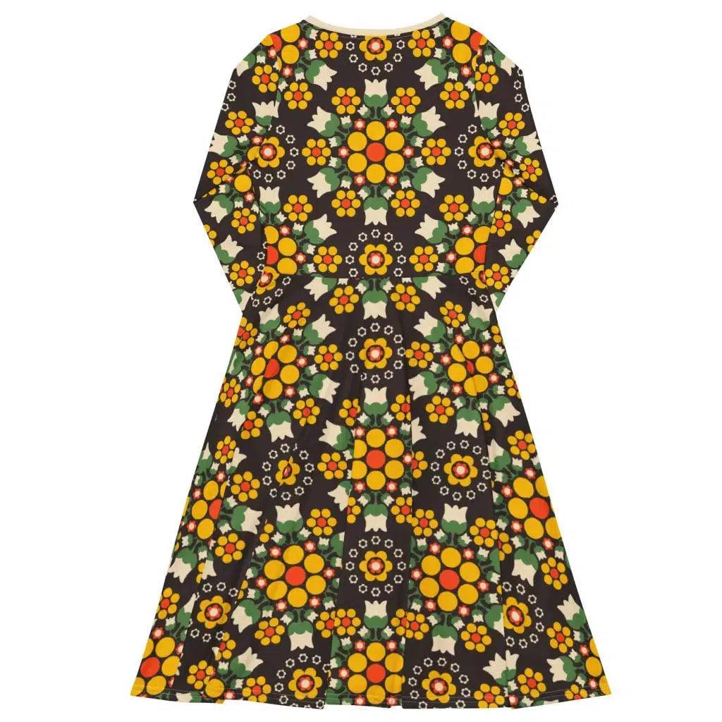 BERRY DANCE yellow brown - Midi Dress With Pockets | SHALMIAK