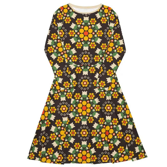 BERRY DANCE yellow brown - Midi Dress With Pockets | SHALMIAK