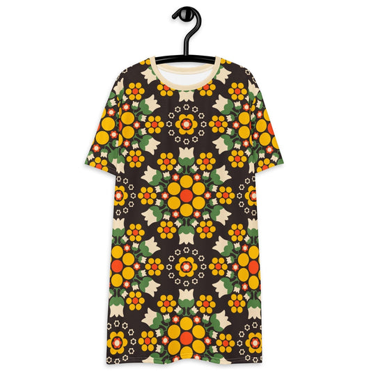 BERRY DANCE yellow brown - T-Shirt Dress | SHALMIAK