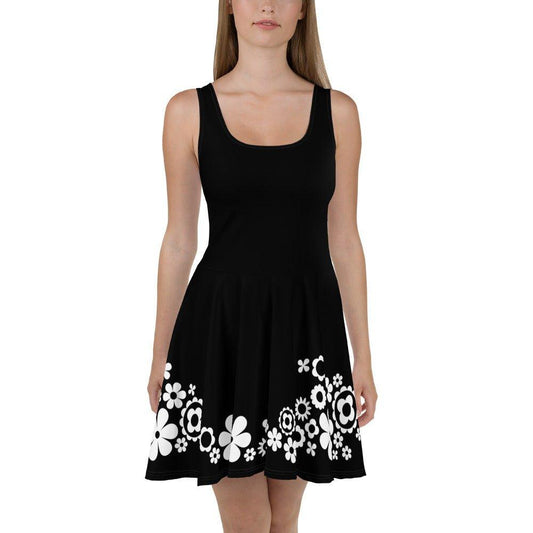 BLACK with BLOOMPOP bw - Skater Dress | SHALMIAK