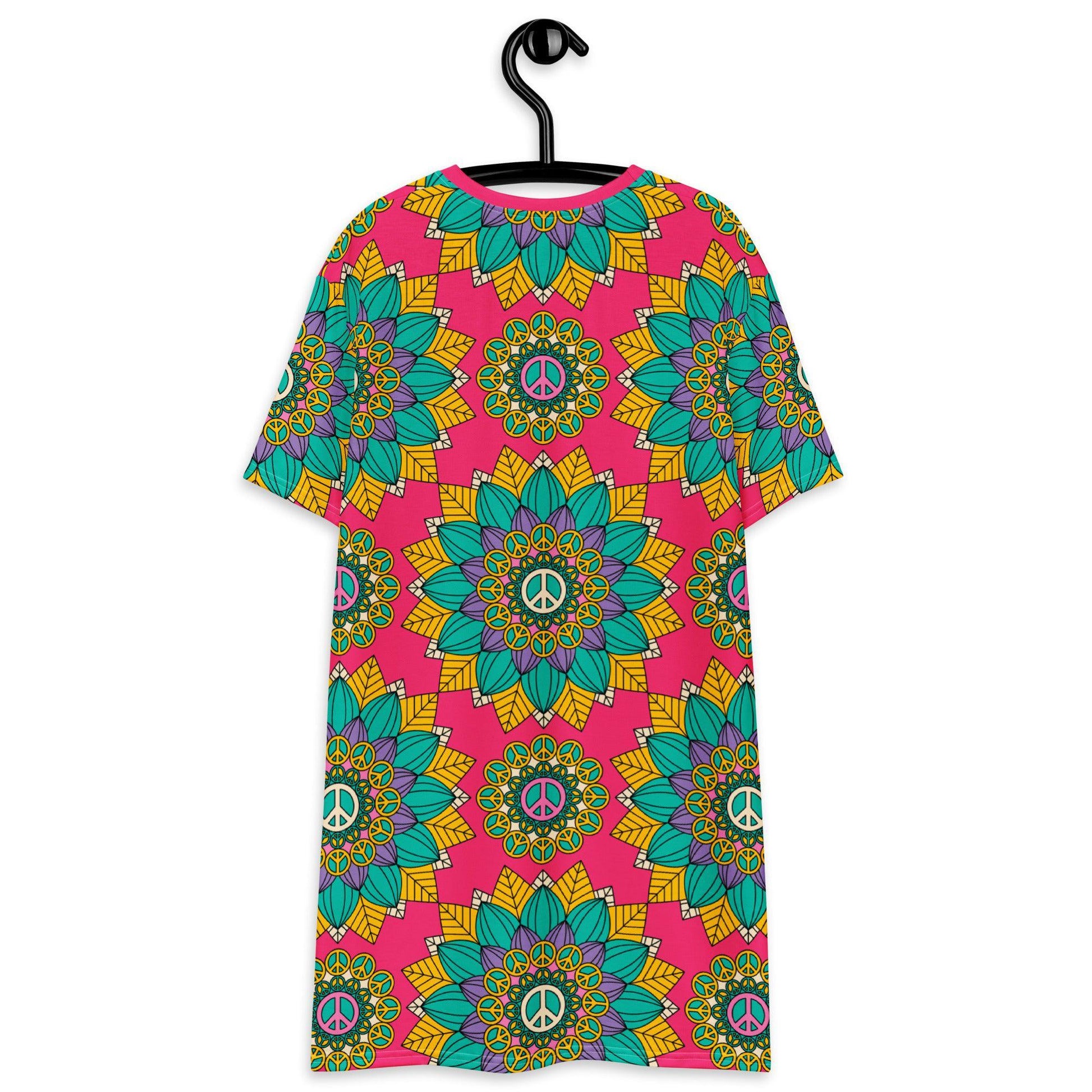 BLOOM WITH PEACE mint pink - T-Shirt Dress | SHALMIAK