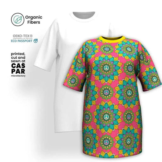BLOOM WITH PEACE mint pink - Organic Cotton T-Shirt Dress | SHALMIAK