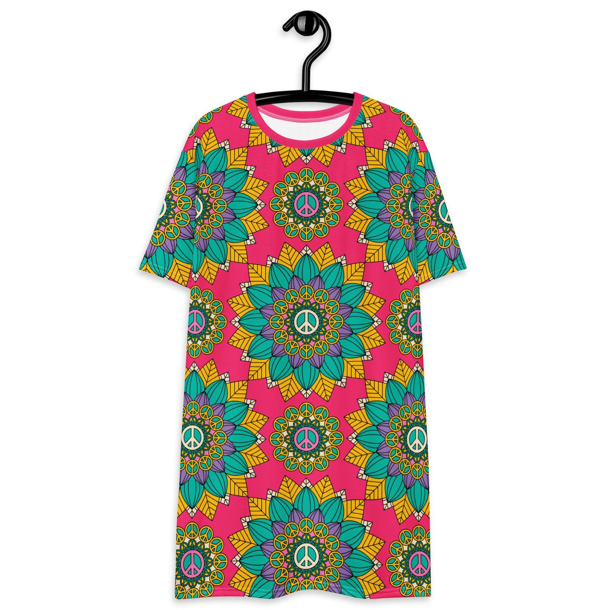BLOOM WITH PEACE mint pink - T-Shirt Dress | SHALMIAK