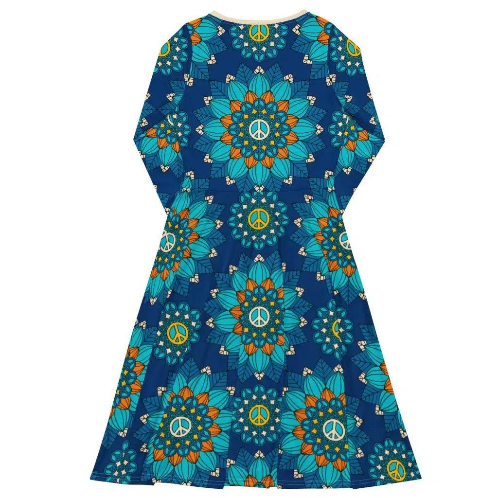 BLOOM WITH PEACE orange blue - Midi Dress With Pockets | SHALMIAK