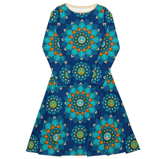 BLOOM WITH PEACE orange blue - Midi Dress With Pockets | SHALMIAK
