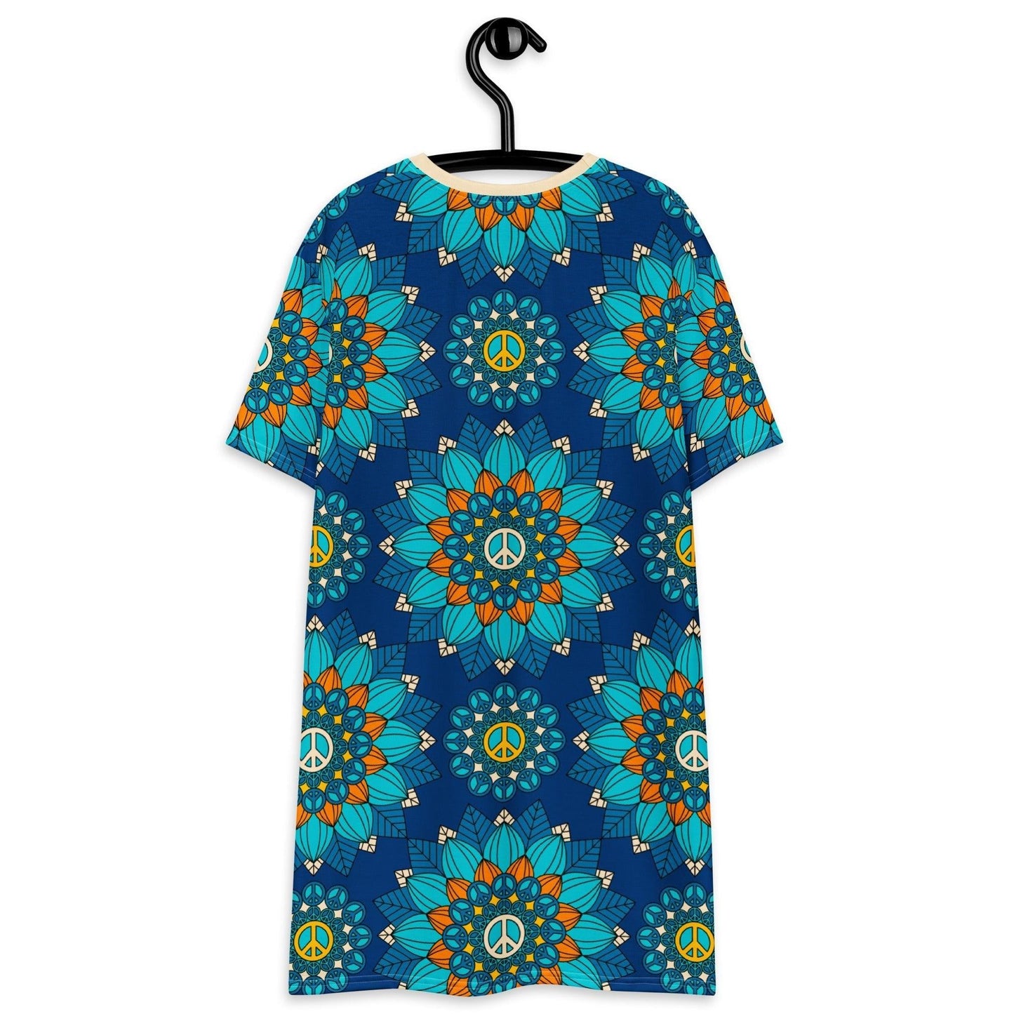 BLOOM WITH PEACE orange blue - T-Shirt Dress | SHALMIAK