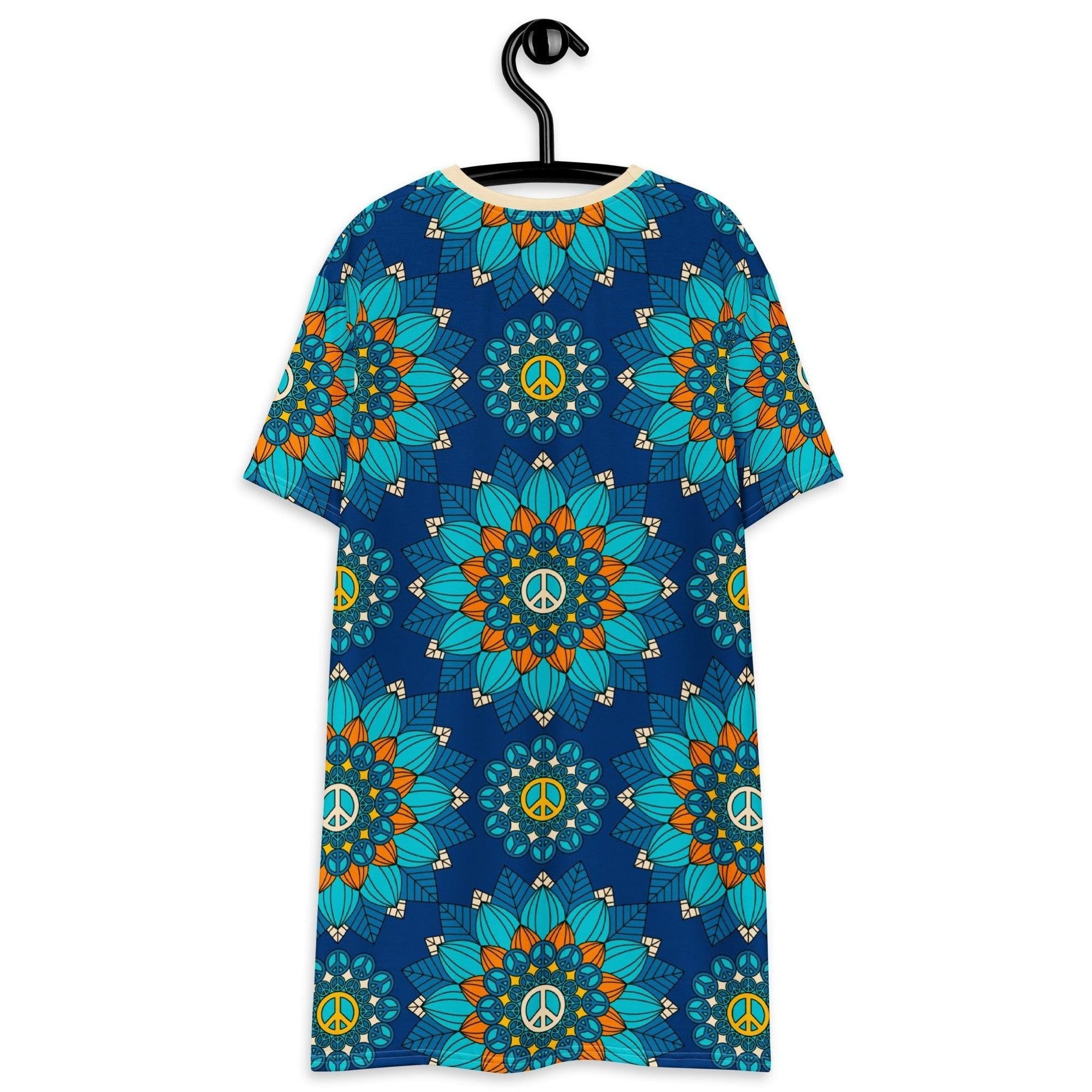 BLOOM WITH PEACE orange blue - T-Shirt Dress | SHALMIAK