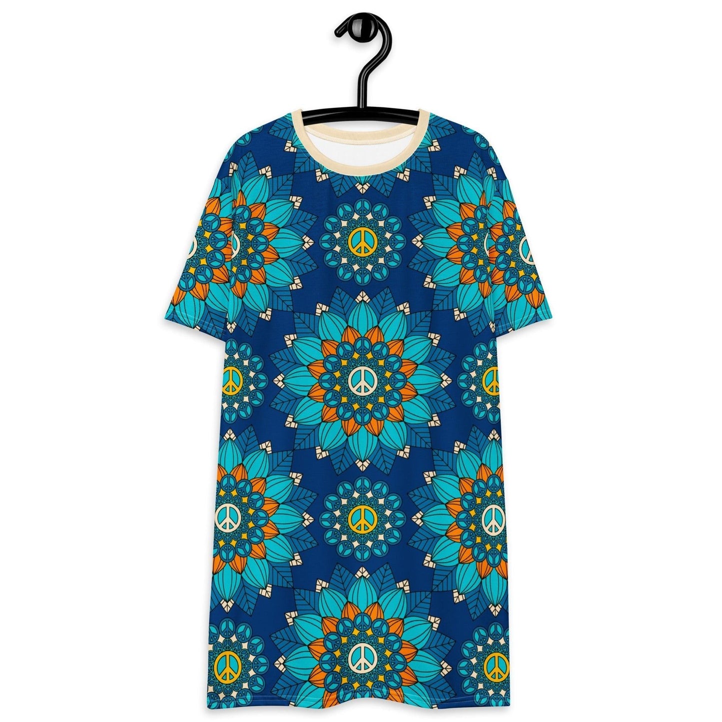 BLOOM WITH PEACE orange blue - T-Shirt Dress | SHALMIAK