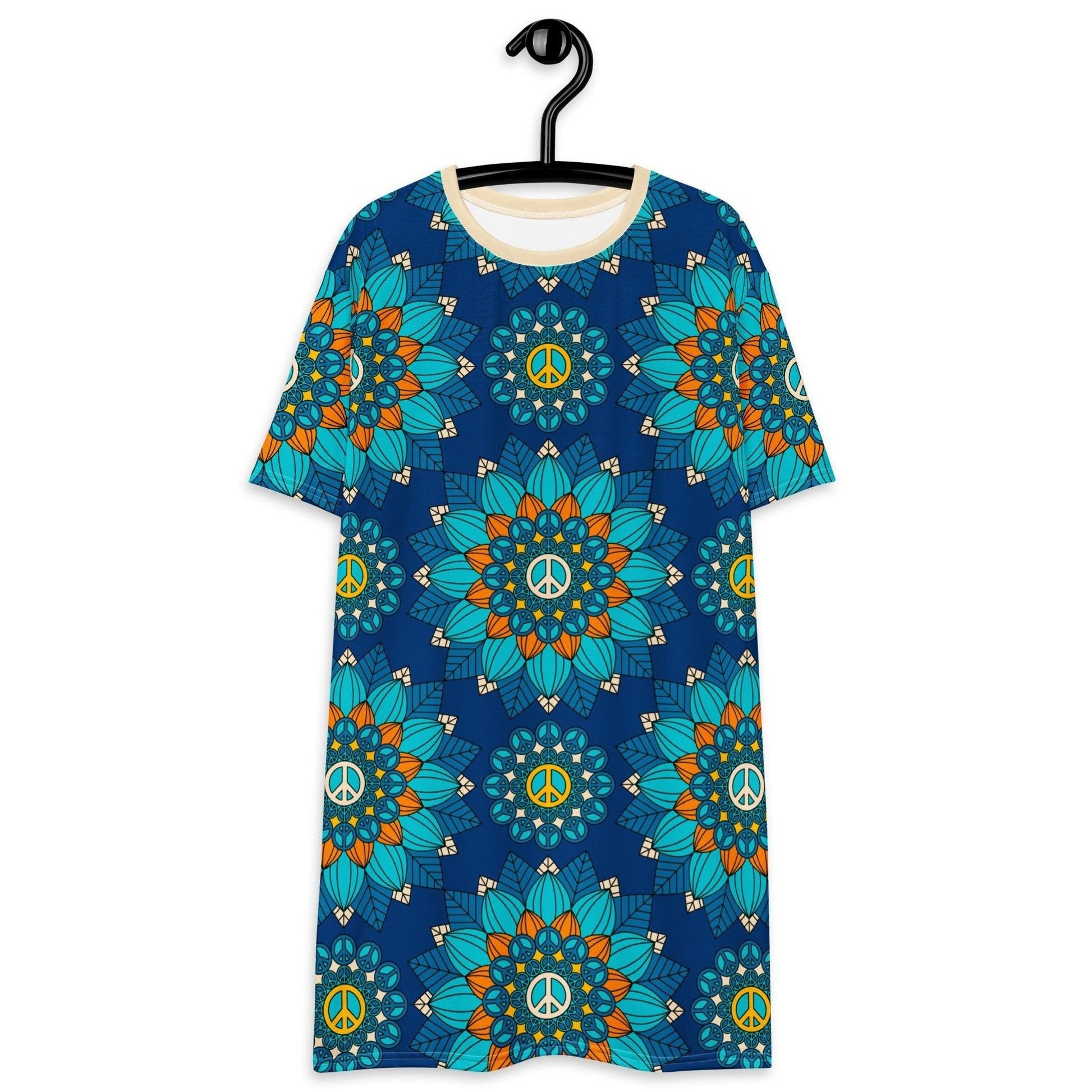 BLOOM WITH PEACE orange blue - T-Shirt Dress | SHALMIAK