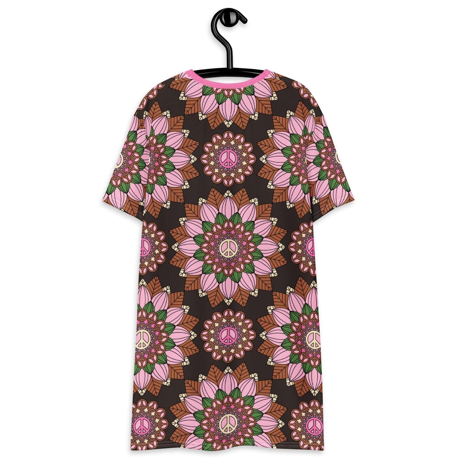 BLOOM WITH PEACE pink brown - T-Shirt Dress | SHALMIAK
