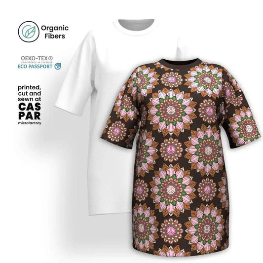 BLOOM WITH PEACE pink brown - Organic Cotton T-Shirt Dress | SHALMIAK
