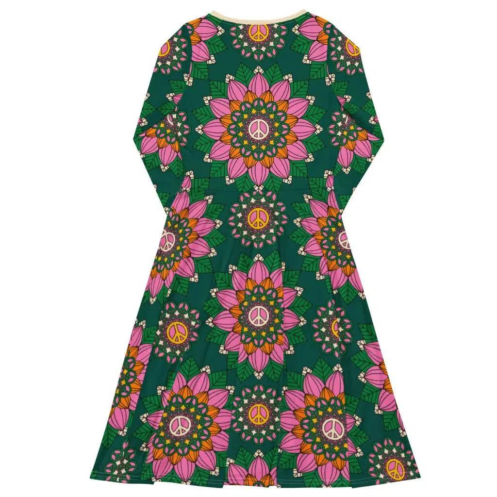 BLOOM WITH PEACE pink green - Midi Dress With Pockets | SHALMIAK