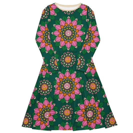 BLOOM WITH PEACE pink green - Midi Dress With Pockets | SHALMIAK