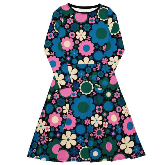 BLOOMPOP blue pink 2 - Midi Dress With Pockets | SHALMIAK