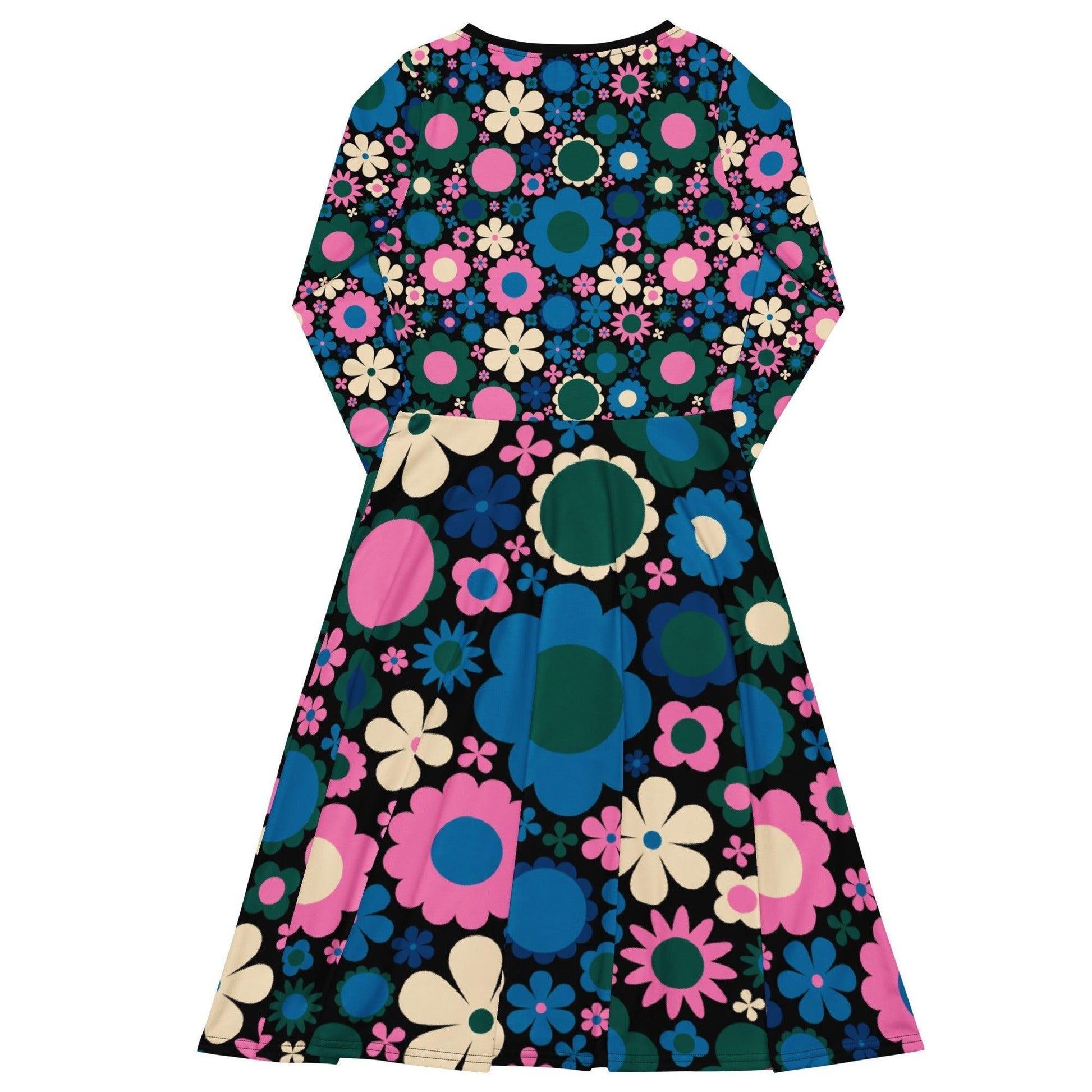 BLOOMPOP blue pink - Midi Dress With Pockets | SHALMIAK