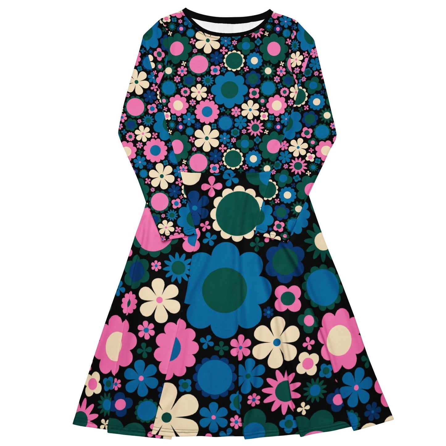BLOOMPOP blue pink - Midi Dress With Pockets | SHALMIAK
