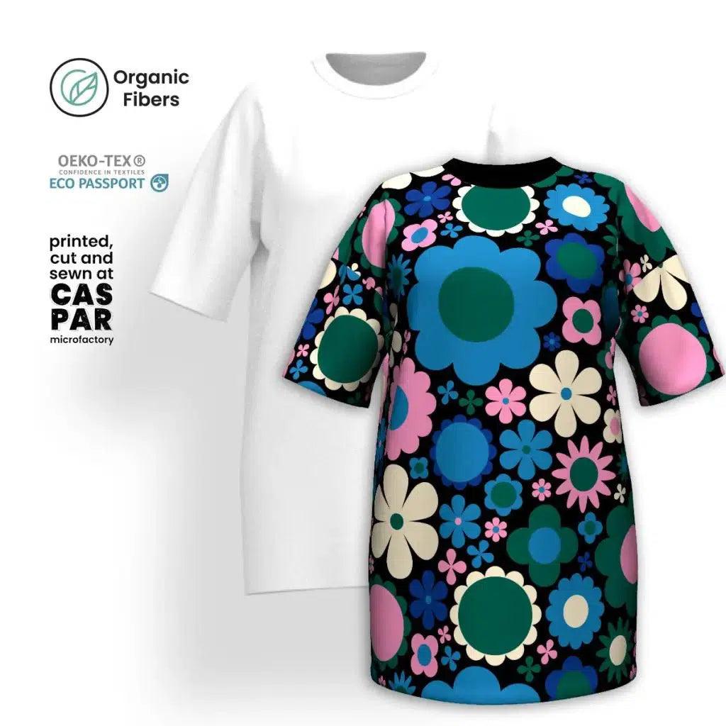 BLOOMPOP blue pink - Organic Cotton T-Shirt Dress | SHALMIAK