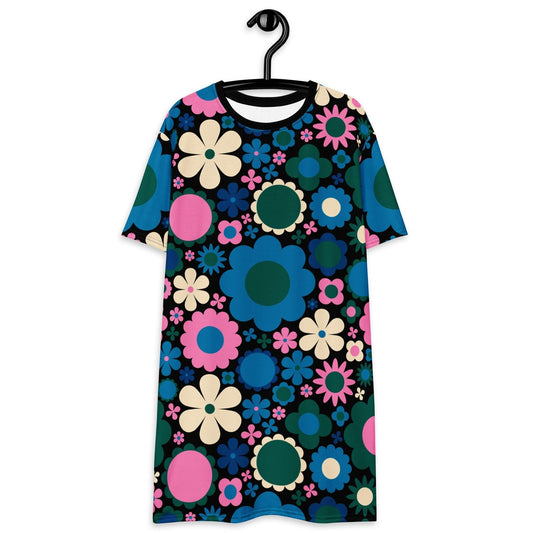 BLOOMPOP blue pink - T-Shirt Dress | SHALMIAK