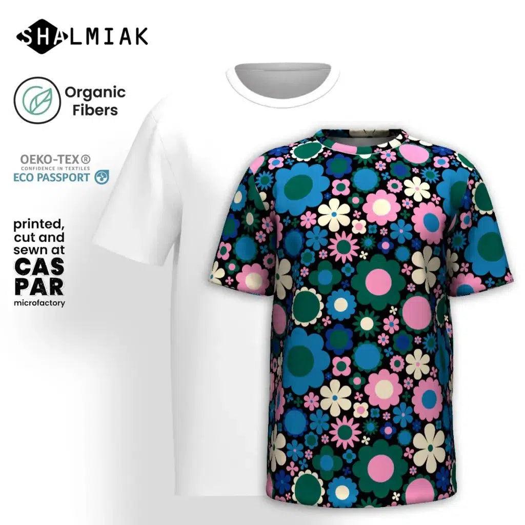BLOOMPOP blue pink - Organic Cotton T-Shirt | SHALMIAK